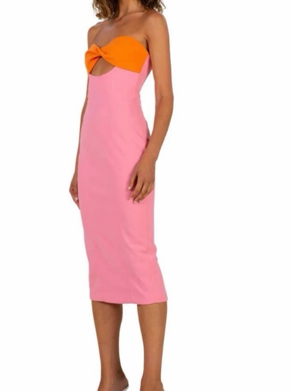 MISHA Pink & Orange Colorblock Strapless Maxi Dress Size 2